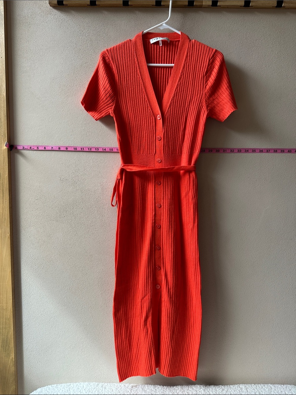 Trina Turk Ribbed Button-Front Midi Dress in Bright Orange-Red